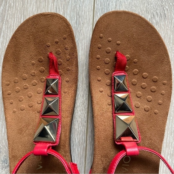 Vionic Sandals Shoes Rest Nala T-Strap Leather Adjustable Buckle Studded Red 9 - Picture 6 of 12